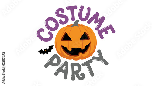 Halloween Costume Party: A festive design centered around a smiling pumpkin with Costume Party encircling it, evoking a sense of fun and anticipation for the spookiest night of the year.