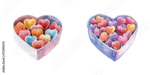 heart shape box of candy watercolor vector illustration
