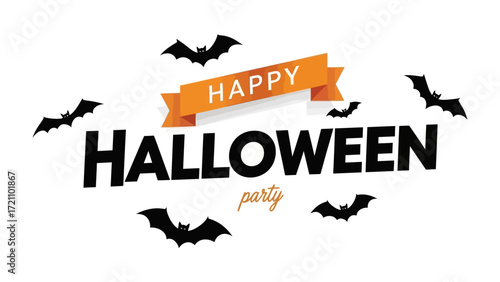 Festive Halloween Greetings: Spooky season comes alive in a graphic illustration, with Happy Halloween artfully displayed alongside silhouette bats, ready to adorn your seasonal celebrations.