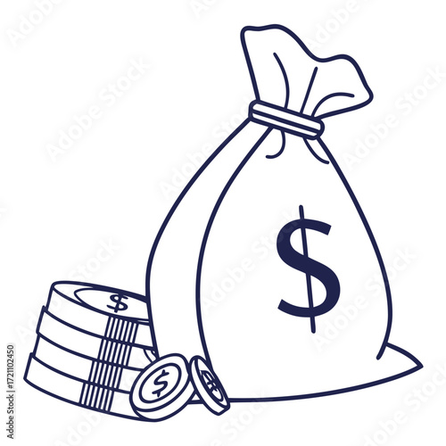 Vector illustration of a hand holding a bag of money, a symbol of finance and wealth
