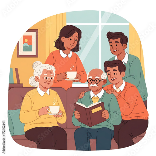 Happy Multi-Generational Family Gathering Relaxing at Home Together