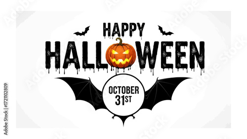 Happy Halloween Card : Spooky elements come together for a night of fright and fun! A carved pumpkin in a dark illustration create a perfect design.
