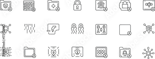 Essential cybersecurity icons for data protection, network security, and privacy, scalable vector graphic for web, app, and print design projects