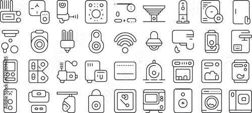 Smart home automation vector icons for modern living, featuring connected appliances, security, and energy management for innovative design projects