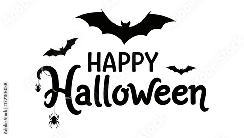 Happy Halloween Greeting with Bats: A cheerful Halloween greeting, where a trio of bats swoop and soar above the message, creating a playful and spooky design, ready for the holiday season.