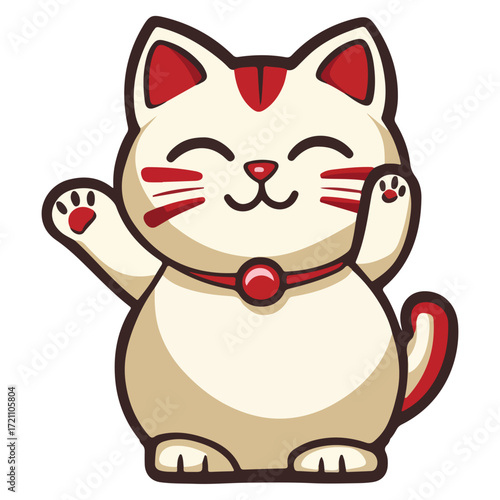 Lucky cat, New Year, vector, transparent background, festival, Asia, figurine, culture, Maneki-neko, Fortune cat, Japanese waving cat, mascot, cute, cat, isolated, celebration