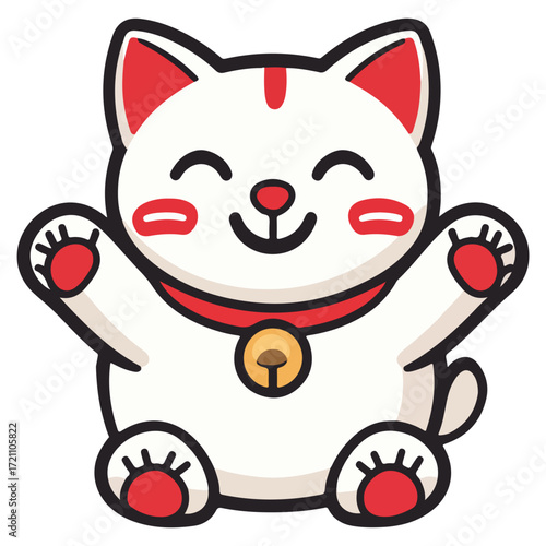 Lucky cat, New Year, vector, transparent background, festival, Asia, figurine, culture, Maneki-neko, Fortune cat, Japanese waving cat, mascot, cute, cat, isolated, celebration