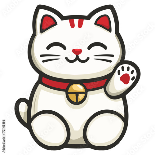 Lucky cat, New Year, vector, transparent background, festival, Asia, figurine, culture, Maneki-neko, Fortune cat, Japanese waving cat, mascot, cute, cat, isolated, celebration