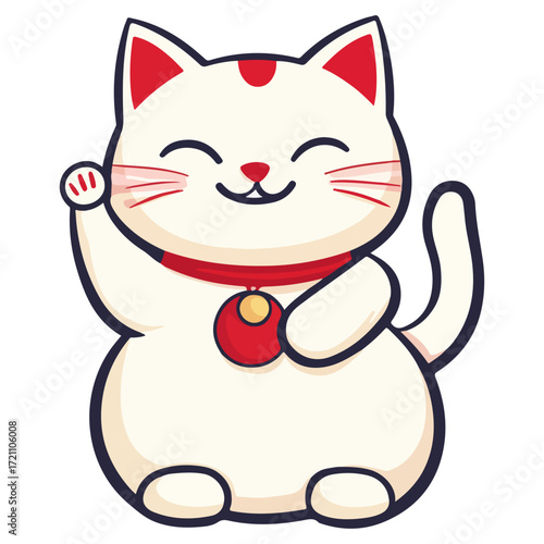 Lucky cat, New Year, vector, transparent background, festival, Asia, figurine, culture, Maneki-neko, Fortune cat, Japanese waving cat, mascot, cute, cat, isolated, celebration