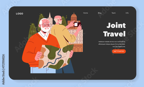 Older Travelers with Map on Website Vector Illustration