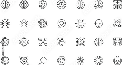 AI Technology Icons Set Collection Showing Artificial Intelligence, Data Science, Machine Learning, Neural Networks and Robotics, Originally a Scalable Vector Graphic