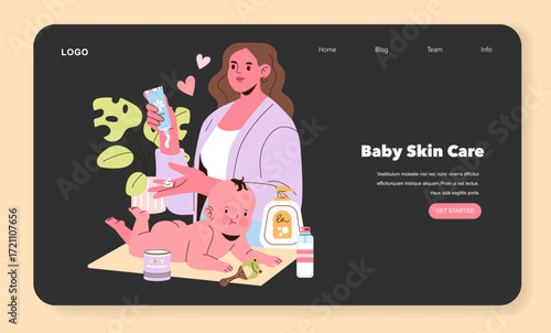 Baby Skin Care Routine Vector Illustration