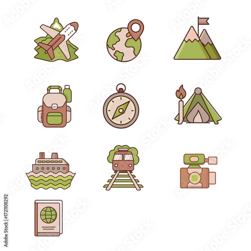 Travel Adventure Vector Icon Set