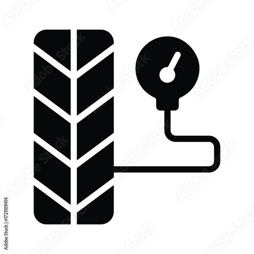 Line icon depicting a tire and a pressure gauge, indicating tire pressure check.