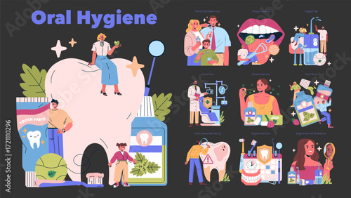 Oral Hygiene Practices and Dental Care Vector Illustration