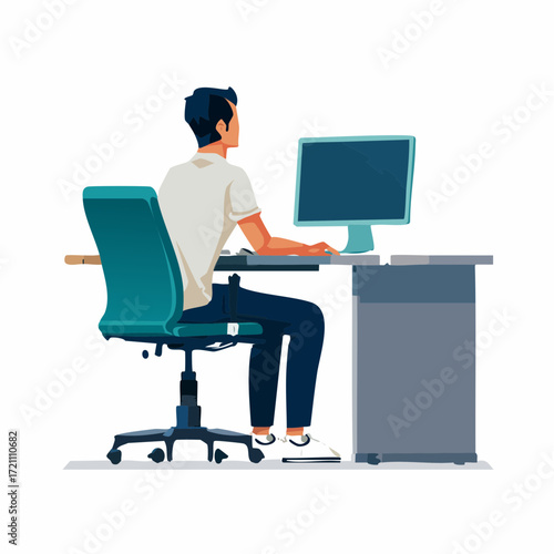 Focused professional engaged in digital work at a modern desk, an illustrative concept of remote productivity and contemporary office tasks