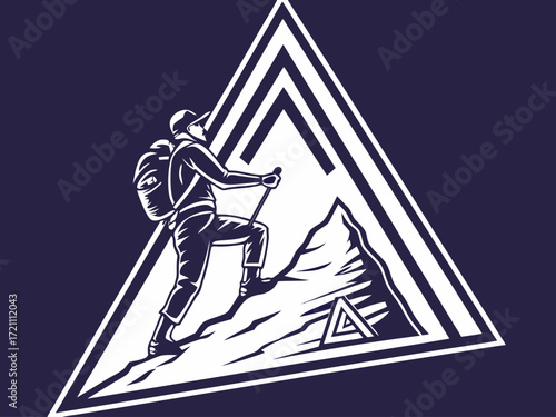 Silhouette of a climber reaching the mountain apex.
