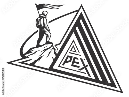 Silhouette of a climber reaching the mountain apex.