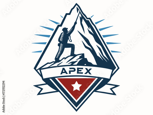 Silhouette of a climber reaching the mountain apex.