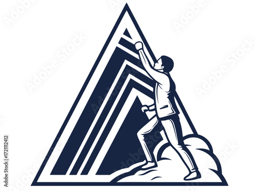 Silhouette of a climber reaching the mountain apex.