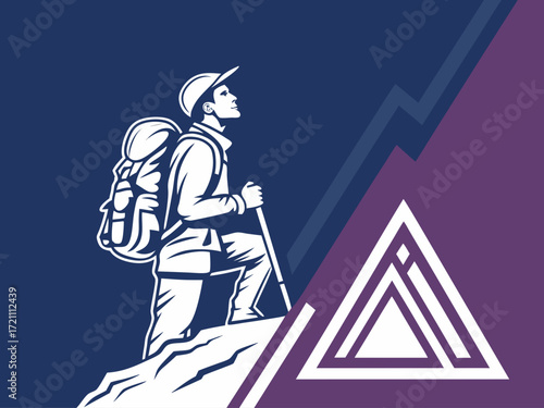 Silhouette of a climber reaching the mountain apex.