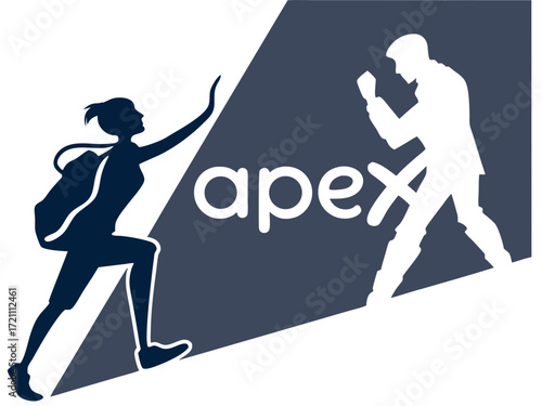 Silhouette of a climber reaching the mountain apex.