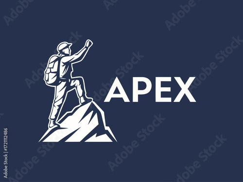 Silhouette of a climber reaching the mountain apex.