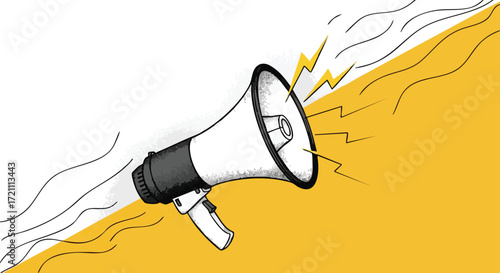 A stylized illustration of a megaphone, suggesting announcements, information, or communication.