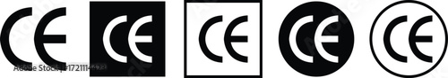 CE mark icon set in flat style. European Conformity certification, safety standard approval, product compliance and quality assurance vectors. EU standard for safety, health, environmental protection.