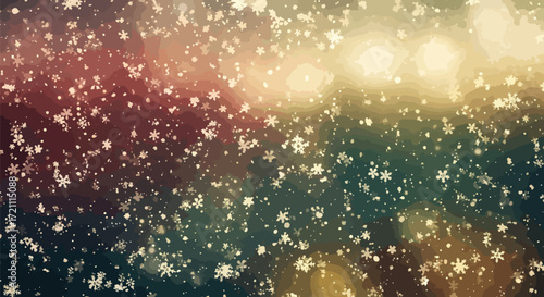 A festive and magical background with red, green, and golden sparkling bokeh lights resembling a flurry of glittery snow.