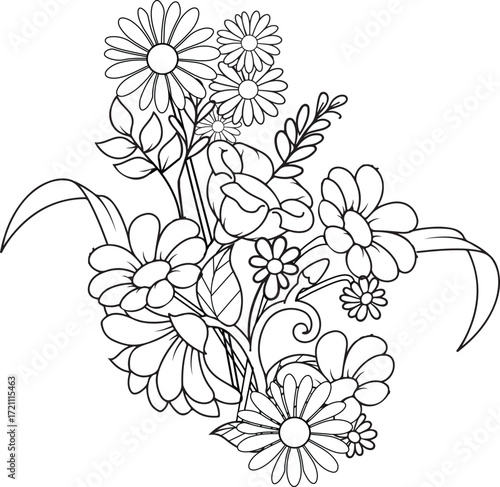 coloring pages, color page, flower, vector, floral, nature, leaf, plant, illustration, spring, art, design, drawing, flowers, decoration, summer, blossom, pattern, bouquet, garden, beauty, branch, pet