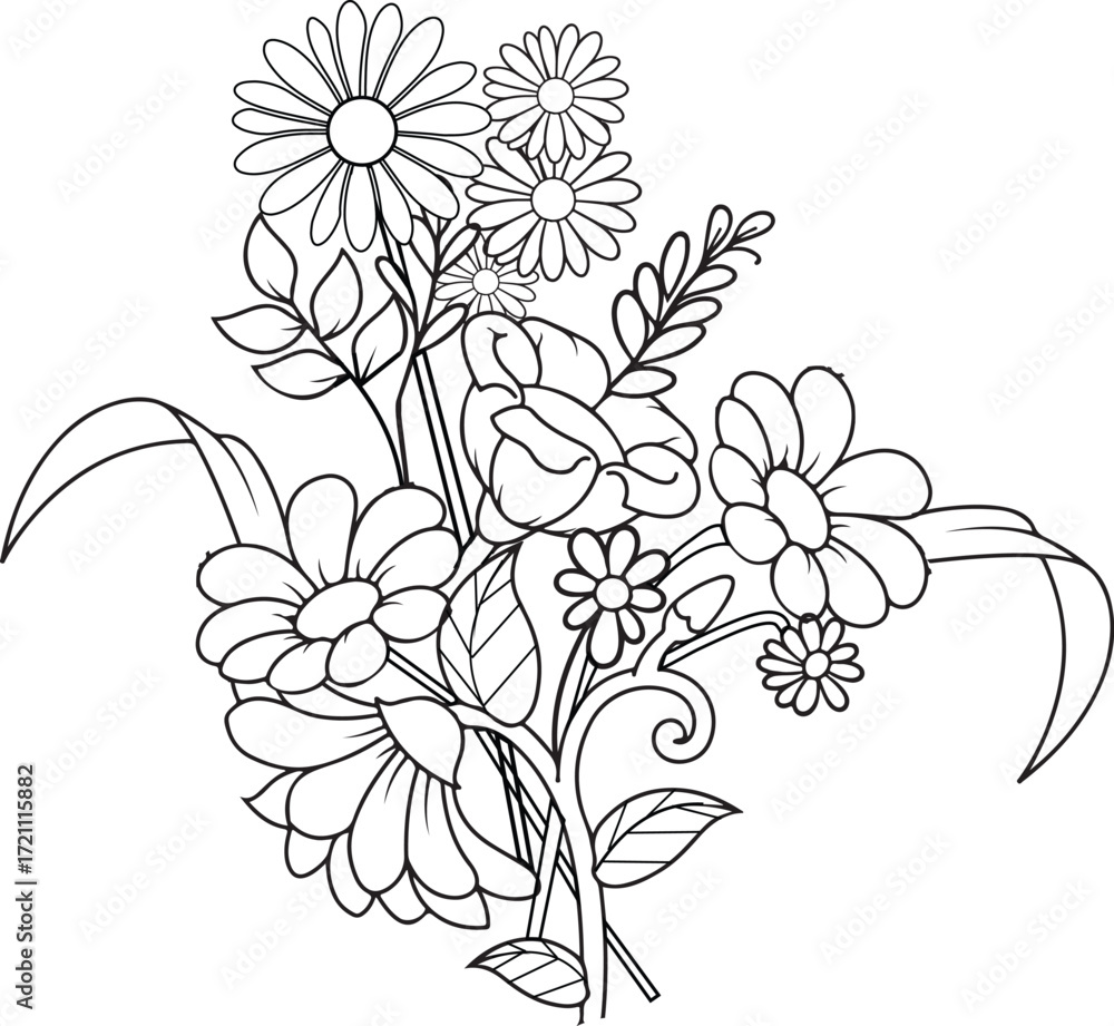 Fototapeta premium coloring pages, color page, flower, vector, floral, nature, leaf, plant, illustration, spring, art, design, drawing, flowers, decoration, summer, blossom, pattern, bouquet, garden, beauty, branch, pet