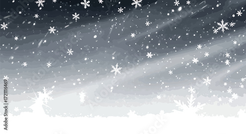 A dynamic winter background showing snow and stars being swept by a strong wind on a dark night, creating a blizzard effect.