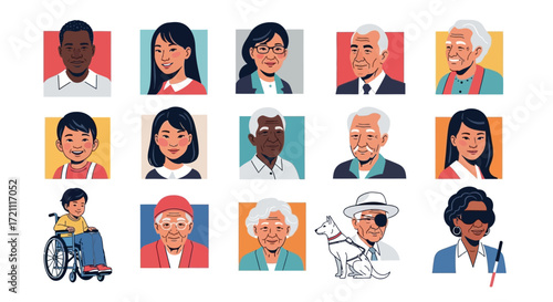 Diverse people avatars showcasing inclusivity and representation for modern business, education, and healthcare designs needing a friendly, approachable feel