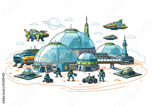 Futuristic Space Colony on Alien Planet Vector