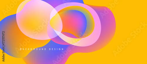 Abstract vibrant overlapping circles. Yellow backdrop creates dynamic visual effect. Modern design element for backgrounds.
