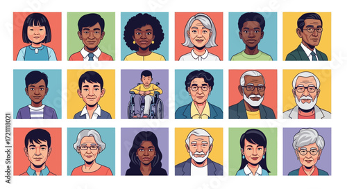 Diverse group of people portraits showcasing inclusivity and global representation, perfect for modern businesses and community outreach programs