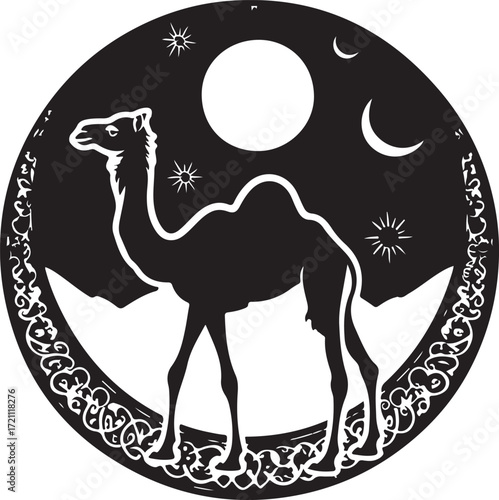 Arabian Camel Silhouette Vector Bundle | Desert Camel Moon Mandala SVG PNG EPS JPG Clipart