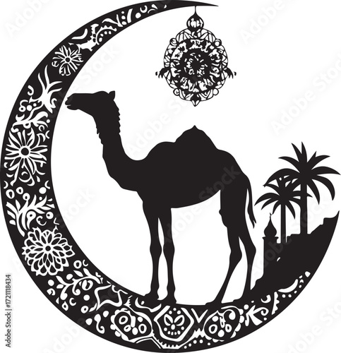 Arabian Camel Silhouette Vector Bundle | Desert Camel Moon Mandala SVG PNG EPS JPG Clipart