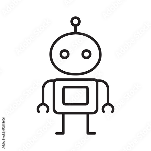 Simple outline robot icon represents future technology and artificial intelligence concepts isolated on white background