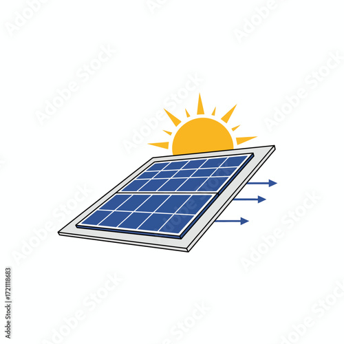 Rooftop Solar Panels with Sun Shining Vector Illustration