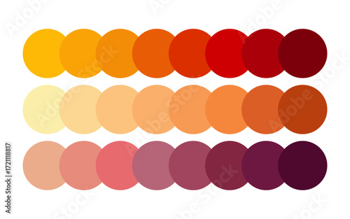 Fiery red, orange and corral colors palette isolated on a white background