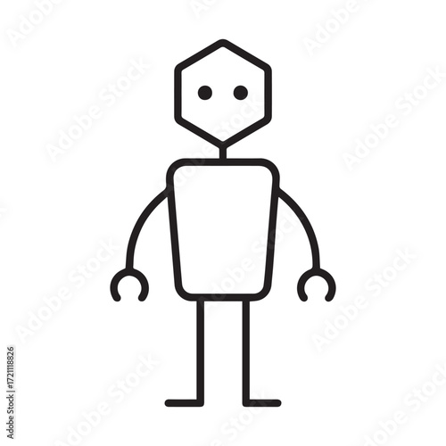 Simple geometric robot icon represents future technology and artificial intelligence isolated on white background