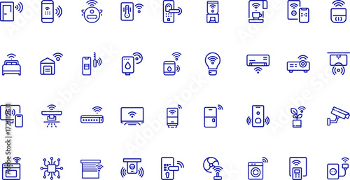 collection line art icons smart home devices connected wirelessly