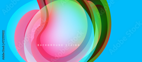 Abstract colorful lines create dynamic circular shapes over bright blue backdrop. Modern design element for backgrounds.