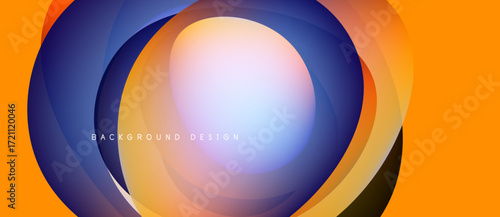 Abstract circular layers, vibrant colors blend. Orange, blue, purple hues create dynamic visual effect. Modern design element.
