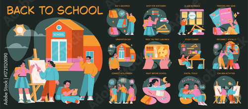 Back to School Activities Vector Illustration Set