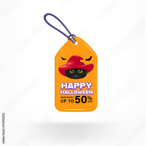 3D cute Halloween black cat cartoon character, trick or treat party, october holiday, 3d rendering.