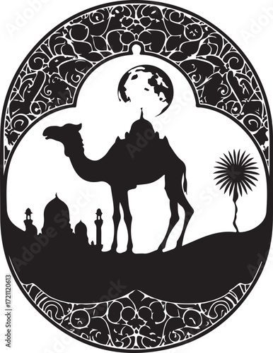 Arabian Camel Silhouette Vector Bundle | Desert Camel Moon Mandala SVG PNG EPS JPG Clipart