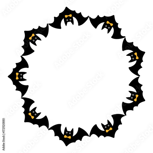 Round frame with small bats for Halloween. Simple flat vector illustration